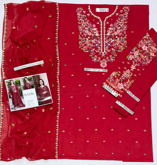 BATIK-3PC LAWN EMBROIDERED SHIRT WITH CHIFFON EMBROIDERED DUPATTA AND TROUSER-BIC-4865