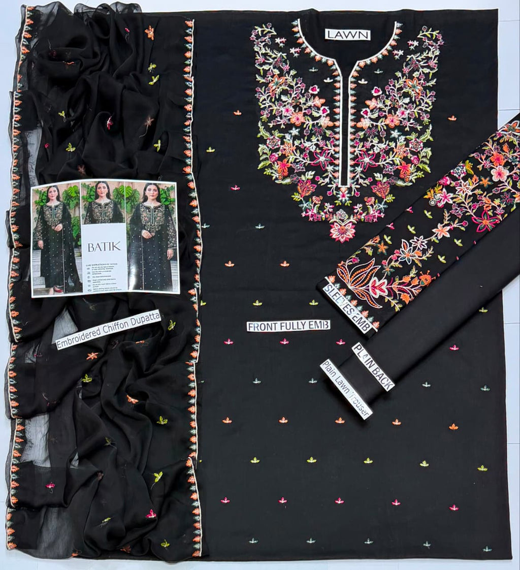 BATIK-3PC LAWN EMBROIDERED SHIRT WITH CHIFFON EMBROIDERED DUPATTA AND TROUSER-BIC-4865