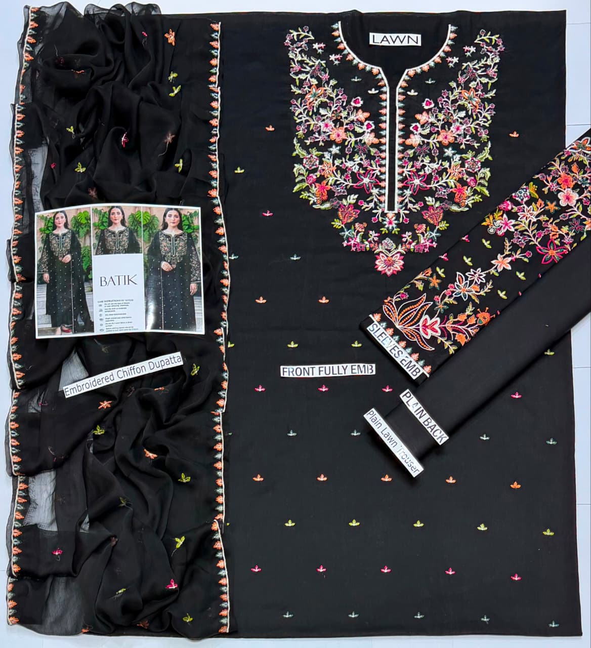 BATIK-3PC LAWN EMBROIDERED SHIRT WITH CHIFFON EMBROIDERED DUPATTA AND TROUSER-BIC-4865