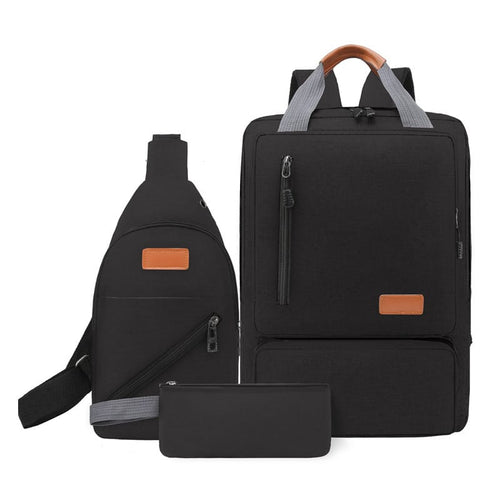 Gray Casual 3-Piece Travel Backpack Set | Unisex College & Office Bag
