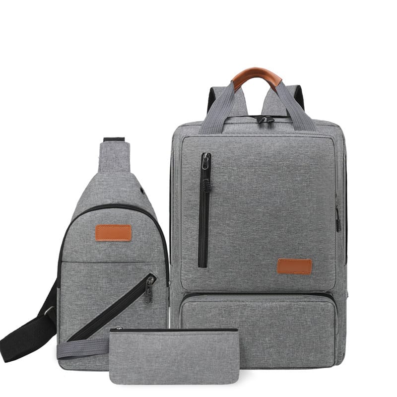Gray Casual 3-Piece Travel Backpack Set | Unisex College & Office Bag