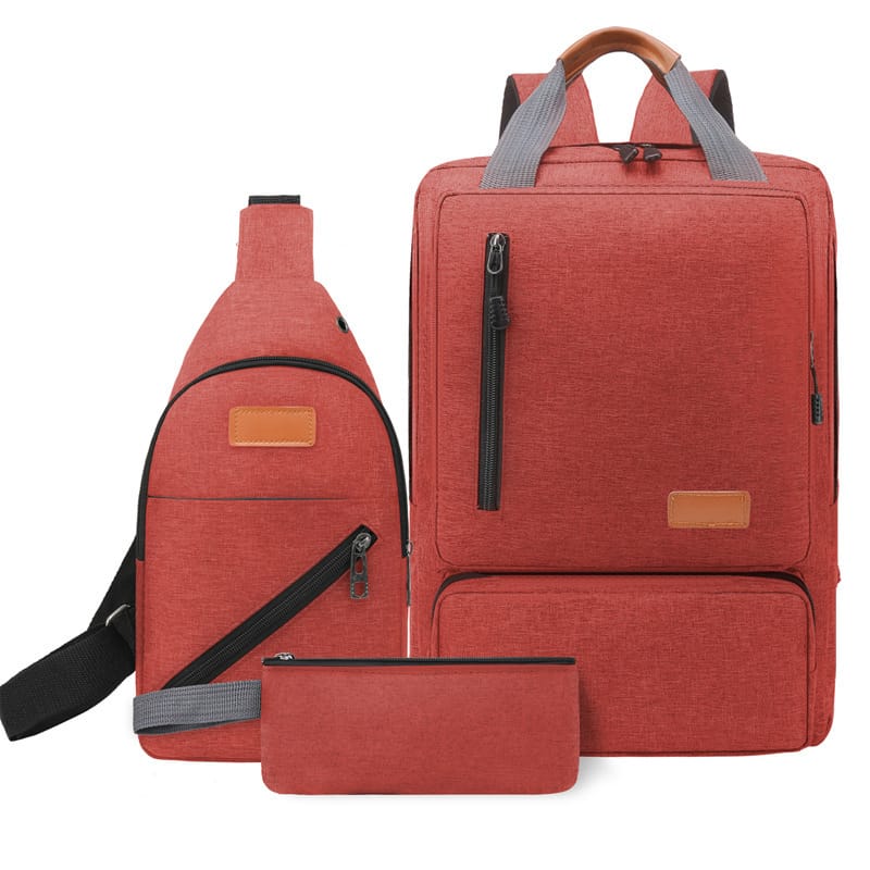 Gray Casual 3-Piece Travel Backpack Set | Unisex College & Office Bag